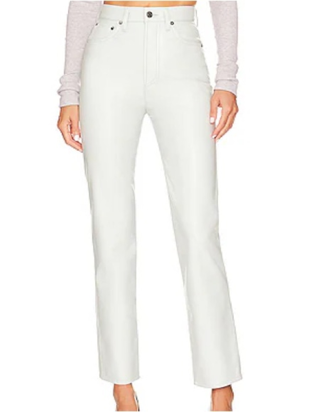 AGOLDE Recycled Leather 90’s Pinch Waist Pants Size 24 Light Gray Wisp NWT